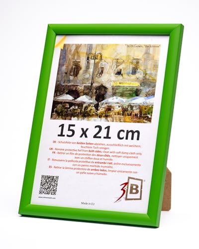 3-B Bilderrahmen MAUI - Grün - 15x21 cm (A5) - Holzrahmen, Fotorahmen, Dokumentenrahmen mit Acrylglas von 3-B