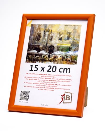 3-B Bilderrahmen MAUI - Orange - 15x20 cm - Holzrahmen, Fotorahmen, Portraitrahmen mit Acrylglas von 3-B