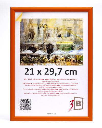 3-B Bilderrahmen MAUI - Orange - 21x29,7 cm (A4) - Holzrahmen, Fotorahmen, Dokumentenrahmen mit Acrylglas von 3-B