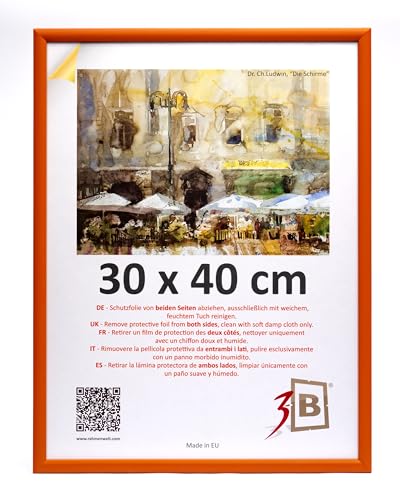 3-B Bilderrahmen MAUI - Orange - 30x40 cm - Holzrahmen, Fotorahmen, Dokumentenrahmen mit Acrylglas von 3-B