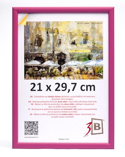 3-B Bilderrahmen MAUI - Rosa - 21x29,7 cm (A4) - Holzrahmen, Fotorahmen, Dokumentenrahmen mit Acrylglas von 3-B