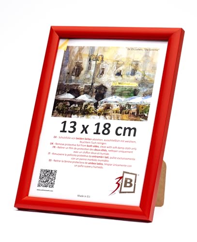 3-B Bilderrahmen MAUI - Rot - 13x18 cm - Holzrahmen, Fotorahmen, Portraitrahmen mit Acrylglas von 3-B