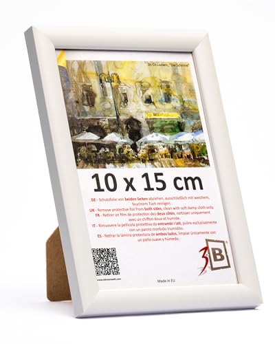 3-B Bilderrahmen MAUI - Weiß - 10x15 cm - Holzrahmen, Fotorahmen, Portraitrahmen mit Acrylglas von 3-B