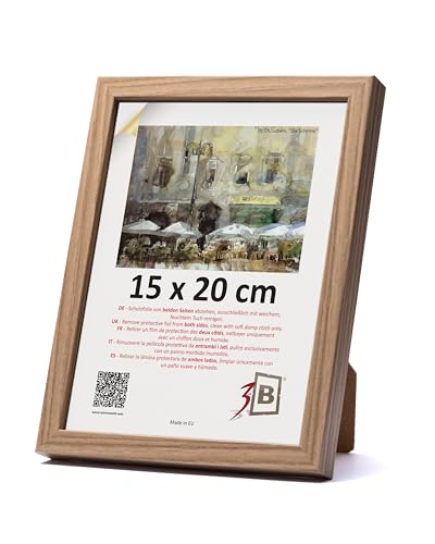 3-B Bilderrahmen MEGA - Braun (Eiche mit optisch dichter Holzmaserung) - 15x20 cm - Holzrahmen, Fotorahmen, Portraitrahmen mit Acrylglas von 3-B