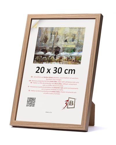 3-B Bilderrahmen MEGA - Braun (Eiche mit optisch dichter Holzmaserung) - 20x30 cm - Holzrahmen, Fotorahmen, Portraitrahmen mit Acrylglas von 3-B