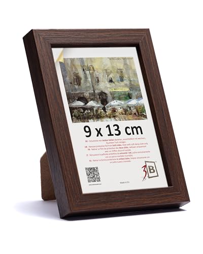 3-B Bilderrahmen MEGA - Dunkel Braun (Nussbaum mit optischer Holzmaserung) - 9x13 cm - Holzrahmen, Fotorahmen, Portraitrahmen mit Acrylglas von 3-B
