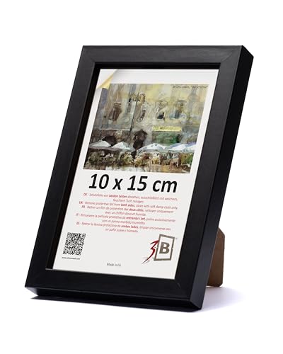 3-B Bilderrahmen MEGA - Schwarz - 10x15 cm - Holzrahmen, Fotorahmen, Portraitrahmen mit Acrylglas von 3-B