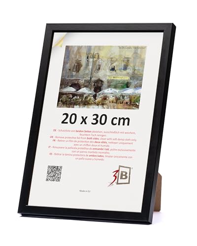 3-B Bilderrahmen MEGA - Schwarz - 20x30 cm - Holzrahmen, Fotorahmen, Portraitrahmen mit Acrylglas von 3-B
