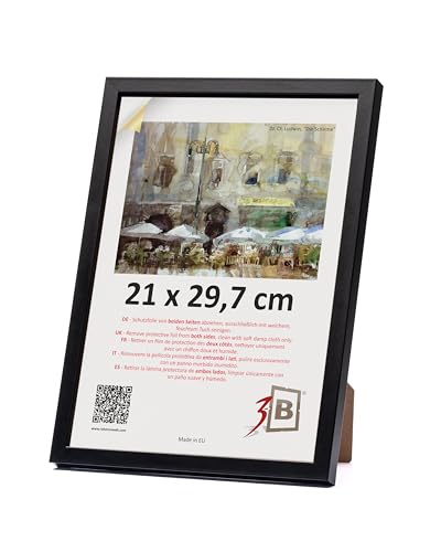 3-B Bilderrahmen MEGA - Schwarz - 21x29,7 cm (A4) - Holzrahmen, Fotorahmen, Dokumentenrahmen mit Acrylglas von 3-B