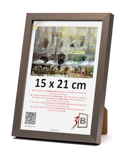 3-B Bilderrahmen MEGA - Stahlgrau - 15x21 cm (A5) - Holzrahmen, Fotorahmen, Dokumentenrahmen mit Acrylglas von 3-B
