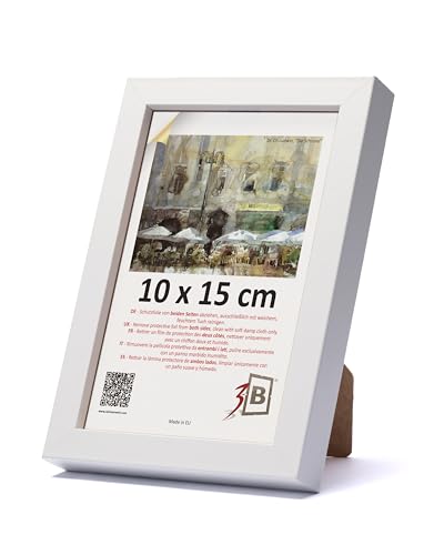 3-B Bilderrahmen MEGA - Weiß - 10x15 cm - Holzrahmen, Fotorahmen, Portraitrahmen mit Acrylglas von 3-B