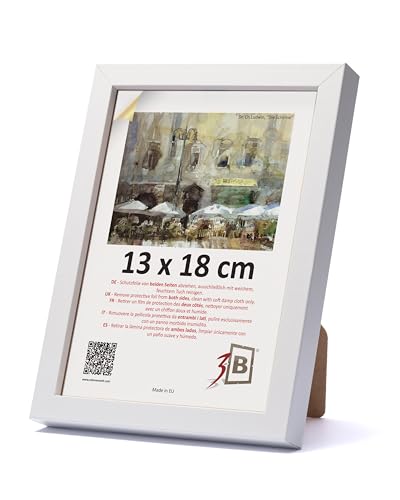 3-B Bilderrahmen MEGA - Weiß - 13x18 cm - Holzrahmen, Fotorahmen, Portraitrahmen mit Acrylglas von 3-B