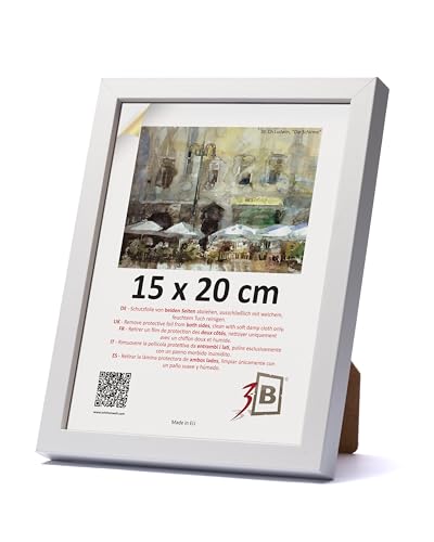 3-B Bilderrahmen MEGA - Weiß - 15x20 cm - Holzrahmen, Fotorahmen, Portraitrahmen mit Acrylglas von 3-B