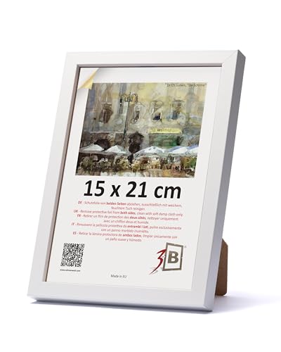 3-B Bilderrahmen MEGA - Weiß - 15x21 cm (A5) - Holzrahmen, Fotorahmen, Dokumentenrahmen mit Acrylglas von 3-B