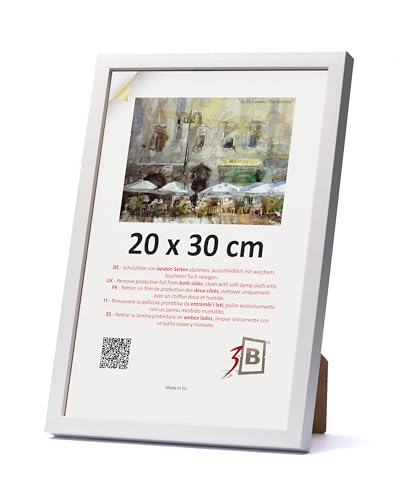 3-B Bilderrahmen MEGA - Weiß - 20x30 cm - Holzrahmen, Fotorahmen, Portraitrahmen mit Acrylglas von 3-B