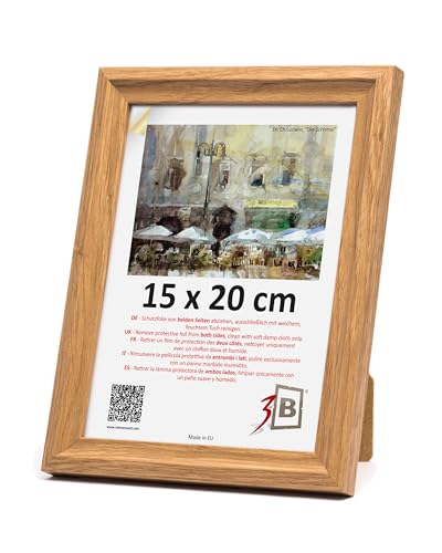 3-B Bilderrahmen MORI - Braun (Eiche mit optisch sanfter Holzmaserung) - 15x21 cm (A5) - Holzrahmen, Fotorahmen, Dokumentenrahmen mit Acrylglas von 3-B