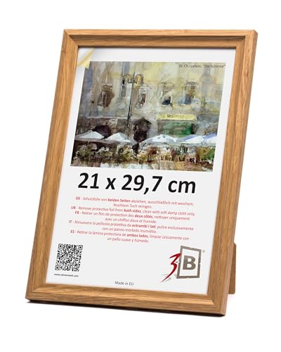 3-B Bilderrahmen MORI - Braun (Eiche mit optisch sanfter Holzmaserung) - 21x29,7 cm (A4) - Holzrahmen, Fotorahmen, Dokumentenrahmen mit Acrylglas von 3-B