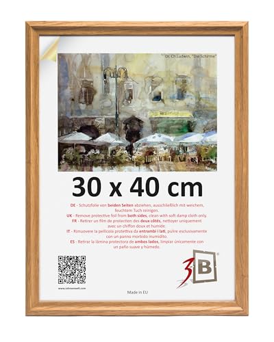 3-B Bilderrahmen MORI - Braun (Eiche mit optisch sanfter Holzmaserung) - 30x40 cm - Holzrahmen, Fotorahmen, Dokumentenrahmen mit Acrylglas von 3-B