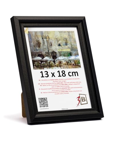 3-B Bilderrahmen MORI - Schwarz - 13x18 - Holzrahmen, Fotorahmen, Portraitrahmen mit Acrylglas von 3-B