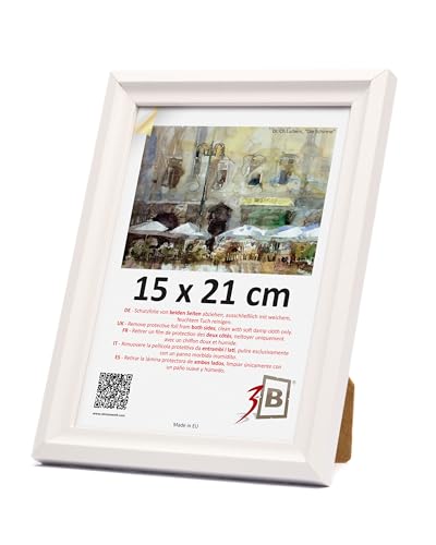 3-B Bilderrahmen MORI - Weiß - 15x21 cm (A5) - Holzrahmen, Fotorahmen, Dokumentenrahmen mit Acrylglas von 3-B