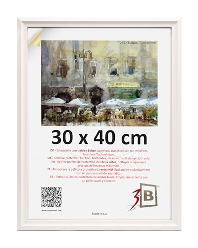 3-B Bilderrahmen MORI - Weiß - 30x40 cm - Holzrahmen, Fotorahmen, Dokumentenrahmen mit Acrylglas 3-B Bilderrahmen MORI - Weiß - 30x40 cm - Holzrahmen, Fotorahmen, Dokumentenrahmen mit Acrylglas von 3-B
