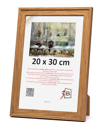 3-B Bilderrahmen SALO - Braun (Eiche mit optischer Holzmaserung) - 20x30 cm - Holzrahmen, Fotorahmen, Portraitrahmen mit Acrylglas von 3-B