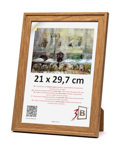 3-B Bilderrahmen SALO - Braun (Eiche mit optischer Holzmaserung) - 21x29,7 cm (A4) - Holzrahmen, Fotorahmen, Dokumentenrahmen mit Acrylglas von 3-B