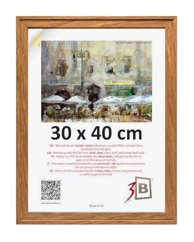 3-B Bilderrahmen SALO - Braun (Eiche mit optischer Holzmaserung) - 30x40 cm - Holzrahmen, Fotorahmen, Dokumentenrahmen mit Acrylglas von 3-B