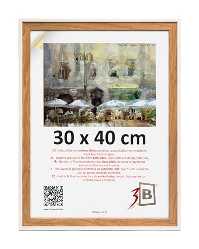 3-B Bilderrahmen SALO DUO - Braun (Eiche) / Weiß - 30x40 cm - Holzrahmen, Fotorahmen, Dokumentenrahmen mit Acrylglas von 3-B