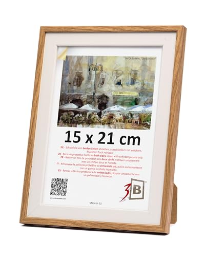 3-B Bilderrahmen SALO DUO - Weiß/Braun (Eiche) - 15x21 cm (A5) - Holzrahmen, Fotorahmen, Dokumentenrahmen mit Acrylglas von 3-B