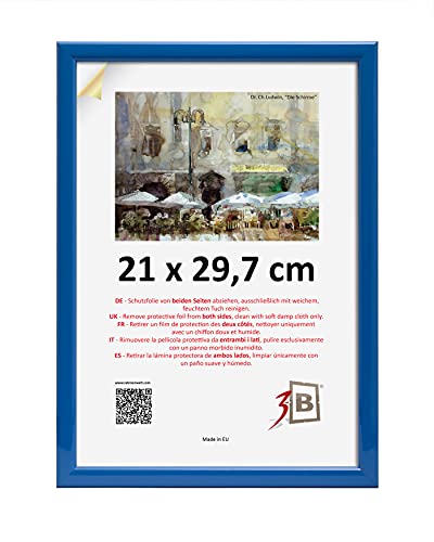 3-B Bilderrahmen ULM 21x29,7 cm (A4) - hell blau - Holzrahmen, Fotorahmen, Portraitrahmen mit Acrylglas von 3-B