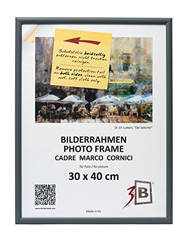 3-B Bilderrahmen ULM 30x40 cm - grau - Holzrahmen, Fotorahmen, Portraitrahmen mit Acrylglas von 3-B