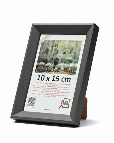 3-B Bilderrahmen VIK - Lava - 10x15 cm - Holzrahmen, Fotorahmen, Portraitrahmen mit Acrylglas von 3-B