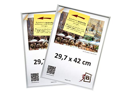 3-B Bilderrahmen ALU FOTO - 2-Pack - 29,7x42 cm (A3) - silber matt - Alurahmen, Fotorahmen mit Polyesterglas. Sparpaket! von 3-B