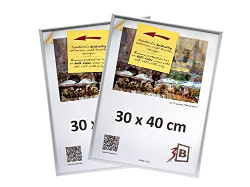 3-B Bilderrahmen ALU FOTO - 2-Pack - 30x40 cm- silber matt - Alurahmen, Fotorahmen mit Polyesterglas. Sparpaket! von 3-B