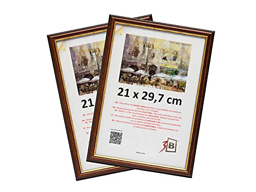 3-B Bilderrahmen BARI RUSTIKAL - 2-Pack - dunkel braun - 21x29,7 cm (A4) - Holzrahmen, Fotorahmen, Portraitrahmen mit Acrylglas von 3-B