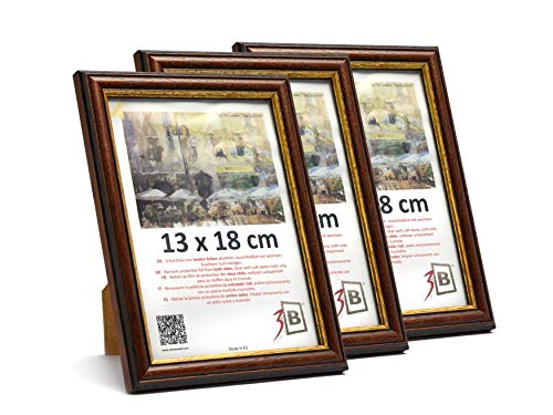 3-B Bilderrahmen BARI RUSTIKAL - 3-Pack - dunkel braun- 13x18 cm - Holzrahmen, Fotorahmen, Portraitrahmen mit Acrylglas von 3-B