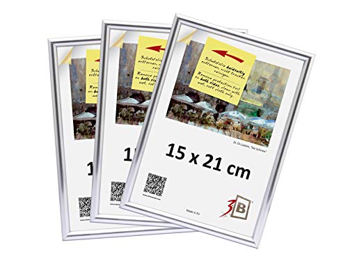 3-B Bilderrahmen FOTO - 3-Pack - 15x21 cm - silber - Fotorahmen, Kunststoffrahmen mit Acrylglas. Sparpaket! von 3-B