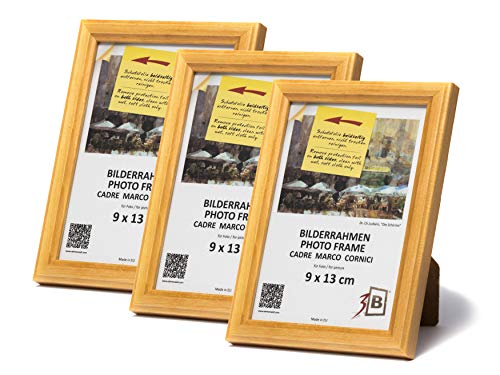 3-B Bilderrahmen GERA - 3-Pack - Natur - 9x13 cm - Holzrahmen, Fotorahmen, Portraitrahmen mit Acrylglas von 3-B
