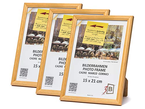 3-B Bilderrahmen GERA - 3-Pack - Natur - 15x21 cm (A5) - Holzrahmen, Fotorahmen, Portraitrahmen mit Acrylglas von 3-B