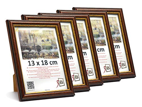 3-B Bilderrahmen BARI RUSTIKAL - 5-Pack - dunkel braun- 13x18 cm - Holzrahmen, Fotorahmen, Portraitrahmen mit Acrylglas von 3-B