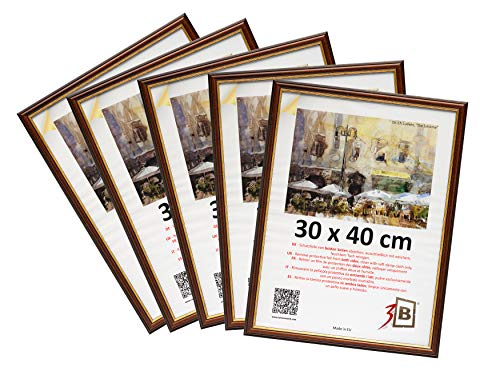 3-B Bilderrahmen BARI RUSTIKAL - 5-Pack - dunkel braun- 30x40 cm - Holzrahmen, Fotorahmen, Portraitrahmen mit Acrylglas von 3-B
