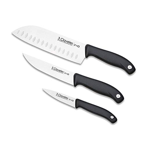 3 Claveles EVO - Messer-Set, Gemüse 9 cm + Küche 13,5 cm + Santoku 18 cm, Edelstahl, Griff aus Polypropylen, leicht und robust von 3 Claveles