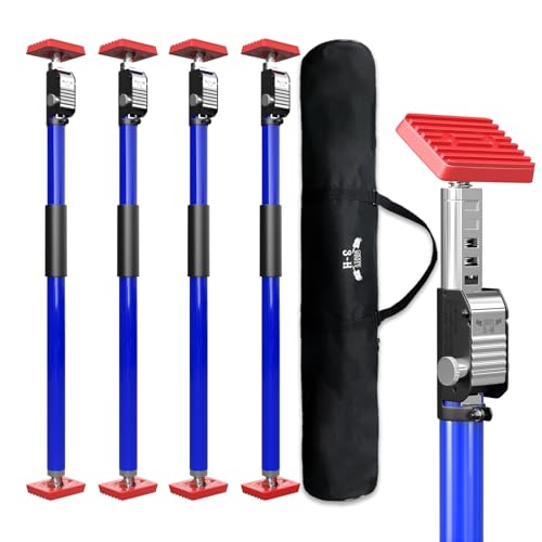 3-H 4X Montagestütze Klemmbalken 75-133 cm, Türspanner Zargenspanner Einhandstütze Höhenverstellbare Teleskopstützen bis 50 kg, Ladungssicherung Sicherungsstange Plattenheber Spannstange Stahl (Blau) von 3-H