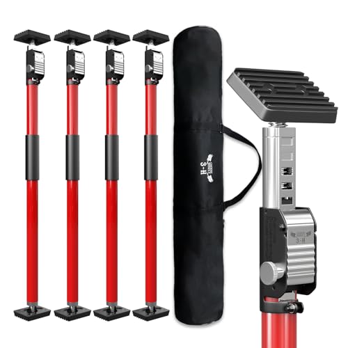 3-H 4X Montagestütze Klemmbalken 75-133cm, Türspanner Zargenspanner Einhandstütze Höhenverstellbare Teleskopstützen bis 50kg, Ladungssicherung Sicherungsstange Plattenheber Spannstange Stahl (rot) von 3-H