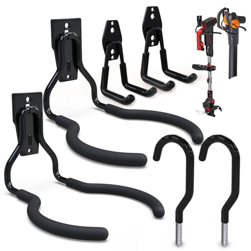 3-H 6 Stück Wandhaken Garage Robuste Wandhalterung für Motorsensen Rasentrimmer mit 50kg Tragkraft Perfect Schwerlast Werkzeugorganizer mit Garagenhaken für Freischneider Elektrowerkzeuge Gartengeräte von 3-H