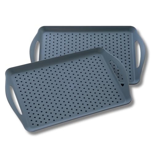 3 PAGEN® 2X Anti-Rutsch Tablett mit Griff Groß, rutschfest Serviertablett 2er-Set, Antirutsch Tabletts mit Rutschfester Noppenfläche, Frühstückstablett 2 Stück, 45 x 31 x 5 cm von 3 PAGEN