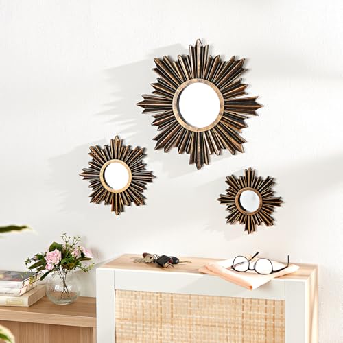 3 PAGEN® Dekospiegel 3er-Set – strahlenförmiges & Zeitloses Design – Dekoelement für jeden Wohnstil – Wandspiegel ideal für Keine Räume – nützlich und dekorativ - Bronze von 3 PAGEN