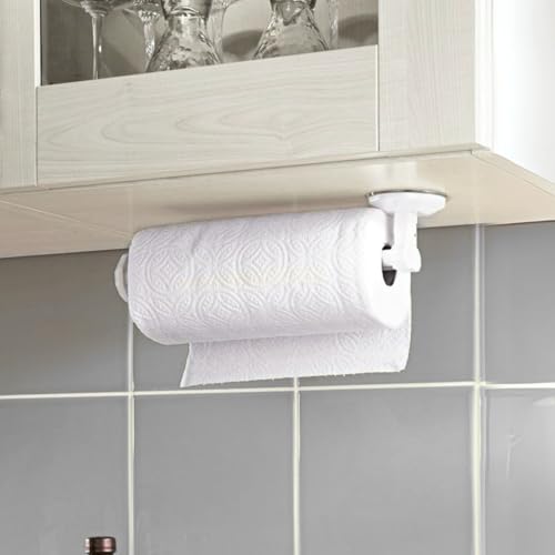3 PAGEN® Küchenrollenhalter ohne Bohren und kleben – Papierrollenhalter & Küchenpapierhalter weiß – Starker Halt mit Saugnapf – Rollenhalter – stilvoll & platzsparend – Kunststoff, L 26 cm von 3 PAGEN