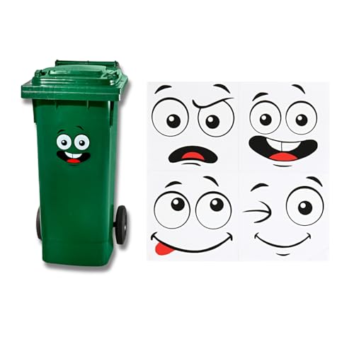 3 PAGEN® Mülltonnen Aufkleber mit Gesichtern – Sticker für die Mülltonne – Lustige Aufkleber Mülltonne – Größe 15x15cm - 4 originelle Gesichtsmotive – selbstklebend, wasserfest & langlebig – 4 Stück von 3 PAGEN